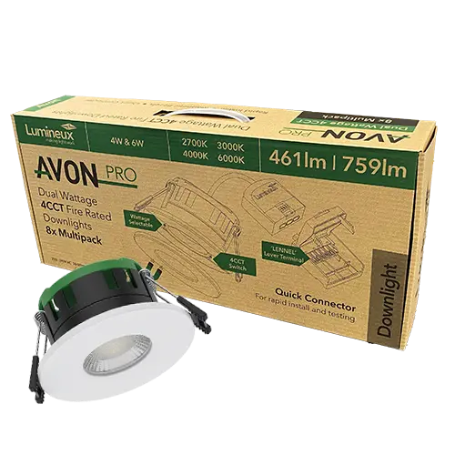 Avon Pro Fire Rated Downlight 4W/6W 4CCT IP65 White RAL 9016 60D 8 Pack