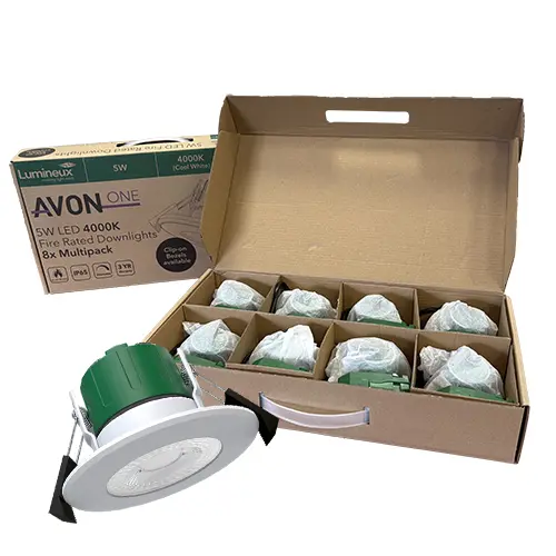Avon One Fire Rated Downlight 5W 3000K IP65 White 60D 8 Pack