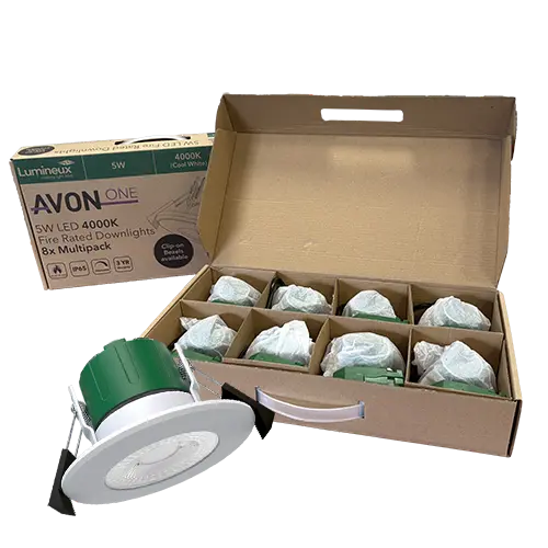 [430651-MP] Avon One Fire Rated Downlight 5W 4000K IP65 White 60D 8 Pack