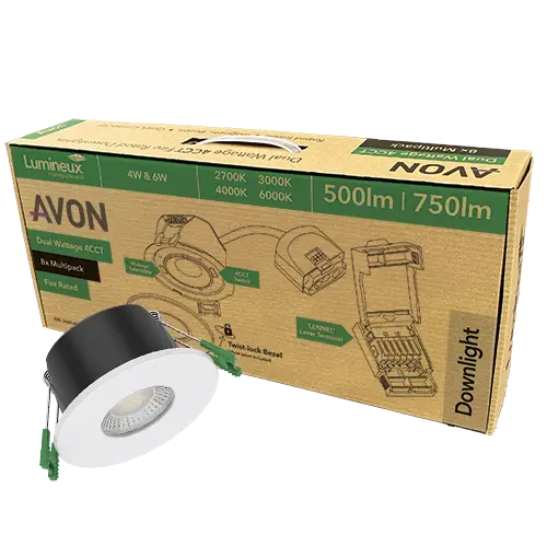 [421414-MP] Avon Fire Rated Downlight 4W/6W 4CCT IP65 White RAL 9016 60D 8 Pack