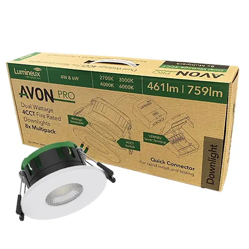 [421414-MP] Avon Fire Rated Downlight 4W/6W 4CCT IP65 White RAL 9016 60D 8 Pack